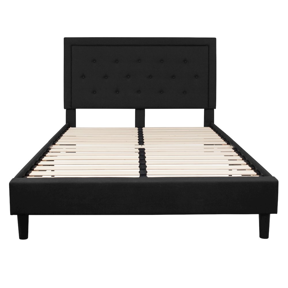 Roxbury Queen Size Tufted Upholstered Platform Bed in Black Fabric