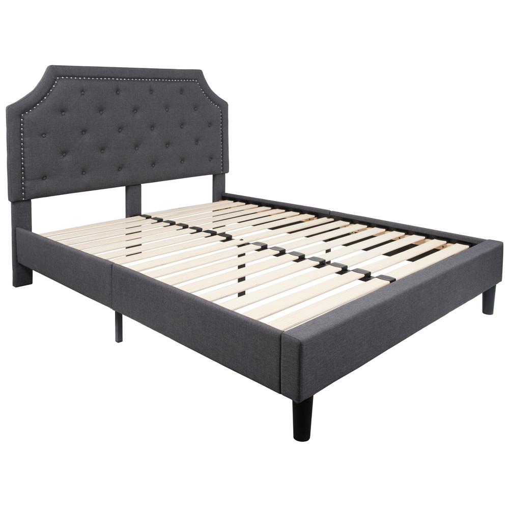Janis Queen Size Tufted Upholstered Platform Bed in Dark Grey Fabric