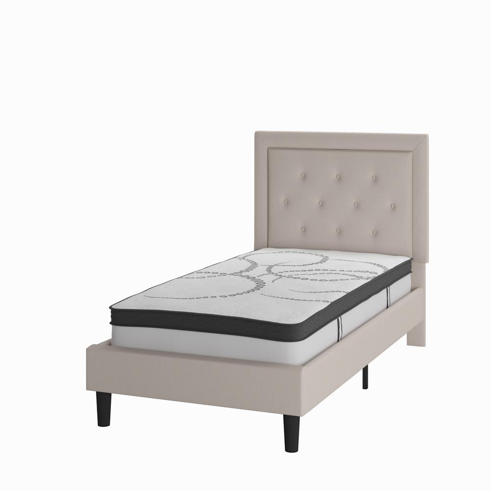 Marissa Twin Size Tufted Upholstered Platform Bed in Light Grey Fabric