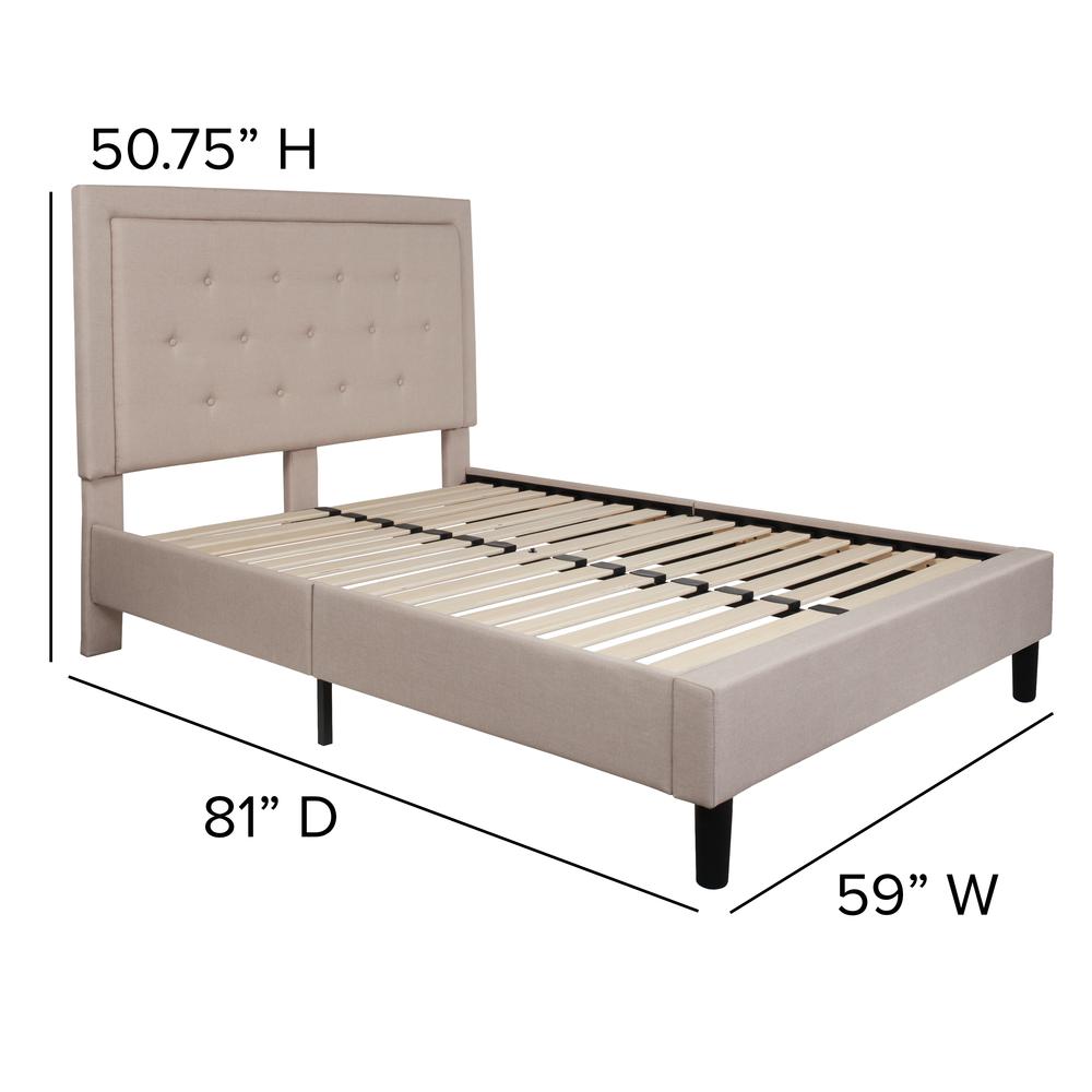Marissa Full Size Tufted Upholstered Platform Bed in Beige Fabric
