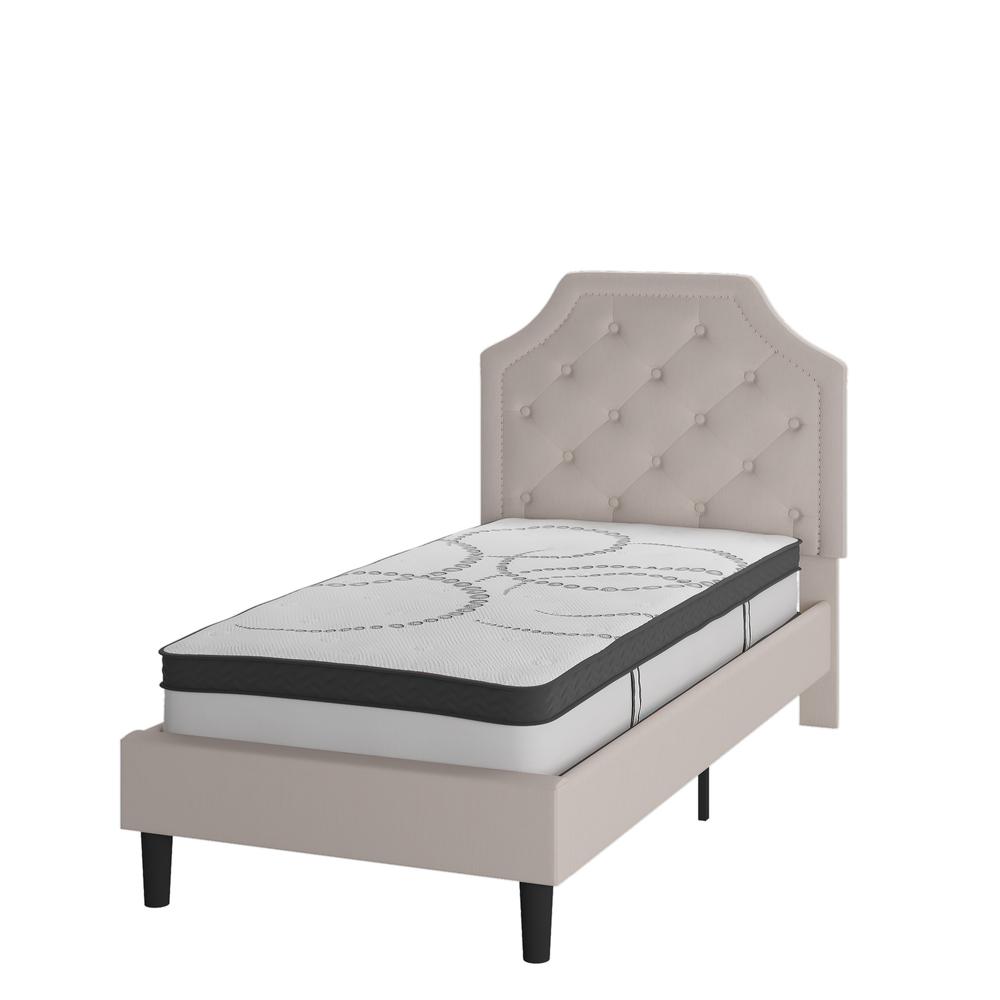 Janis Twin Size Tufted Upholstered Platform Bed in Light Grey Fabric