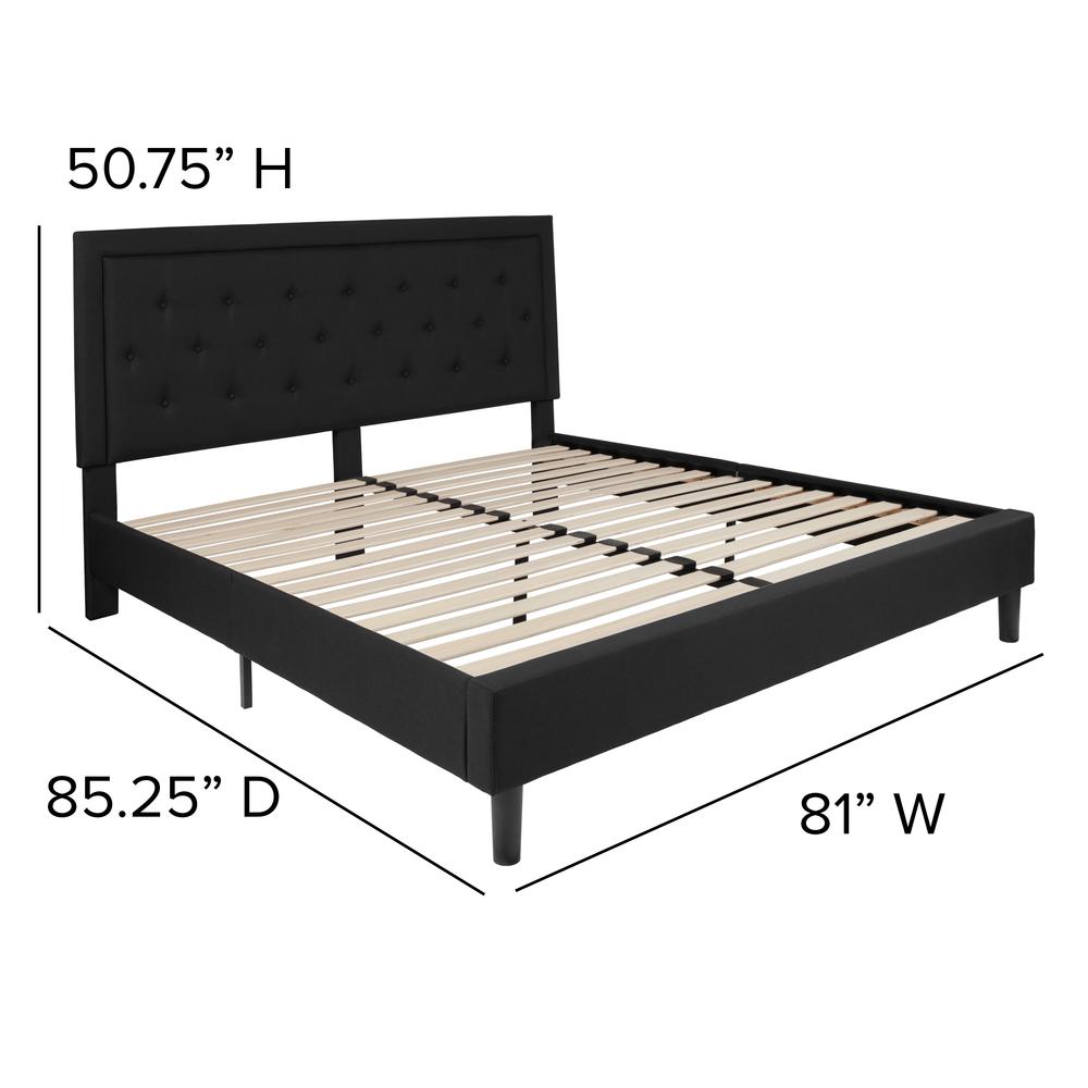 Marissa King Size Tufted Upholstered Platform Bed in Black Fabric