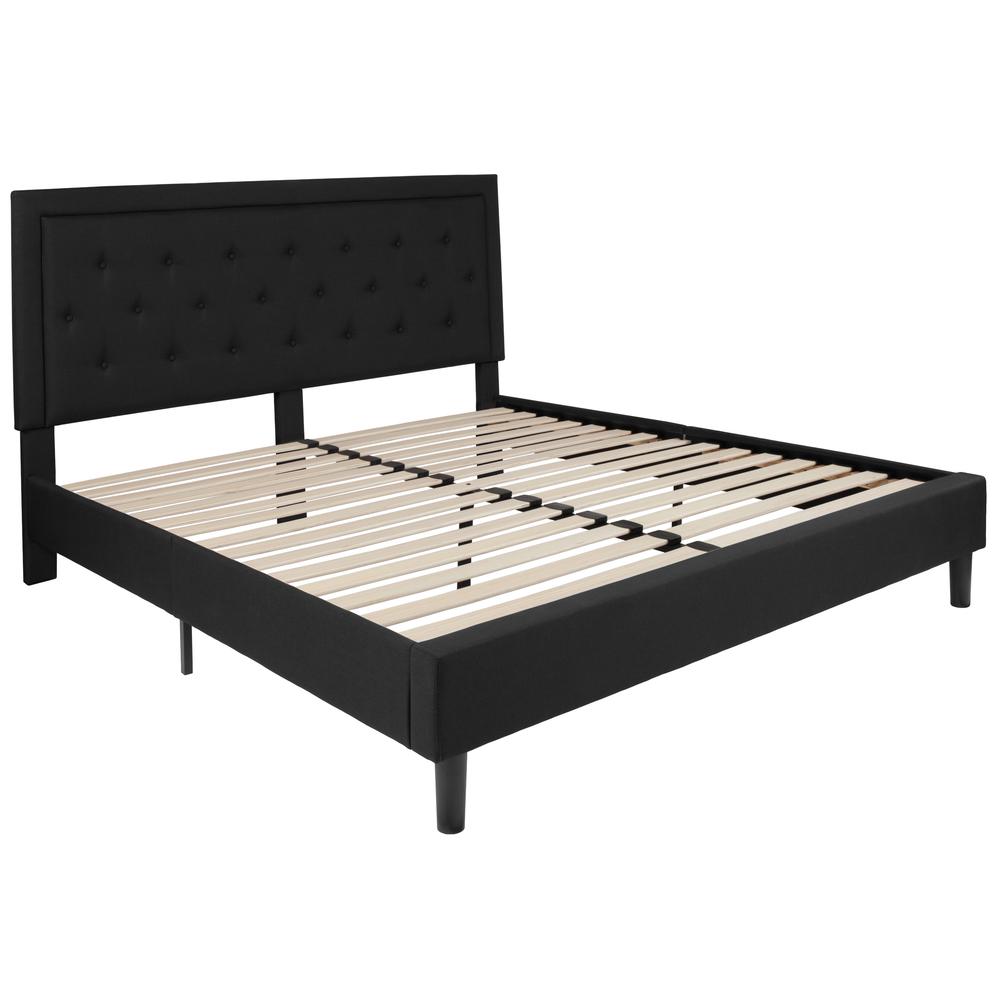 Marissa King Size Tufted Upholstered Platform Bed in Black Fabric