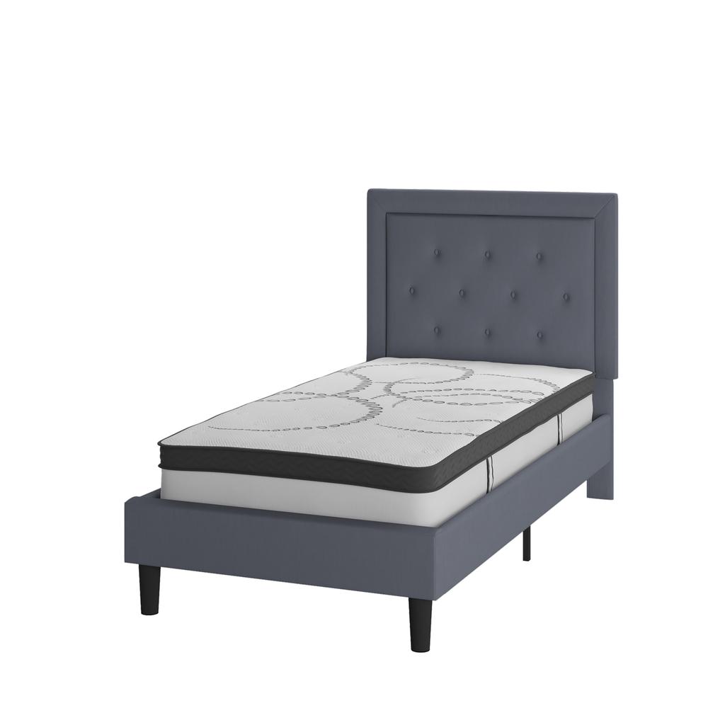 Marissa Twin Size Tufted Upholstered Platform Bed in Light Grey Fabric