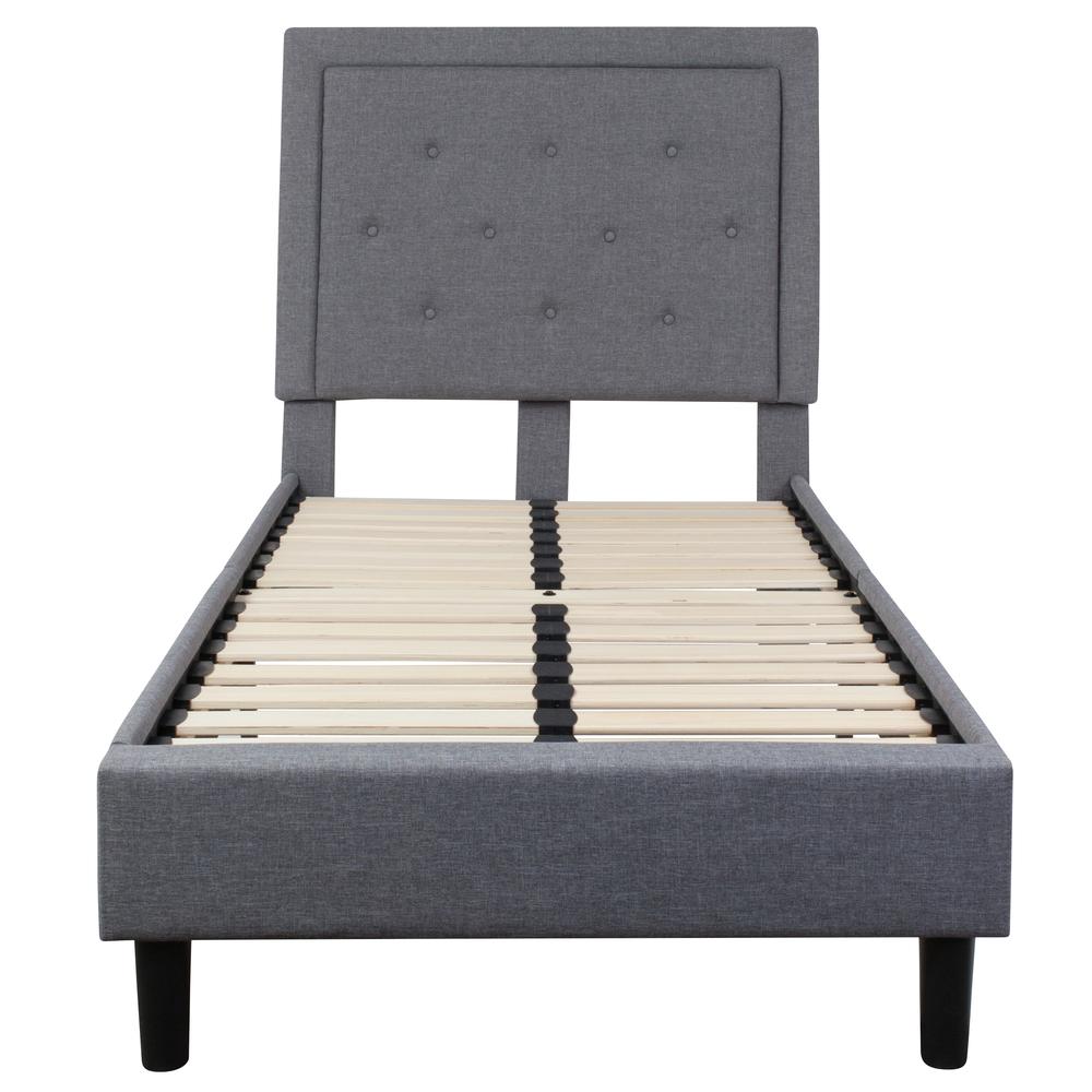 Marissa Twin Size Tufted Upholstered Platform Bed in Light Grey Fabric