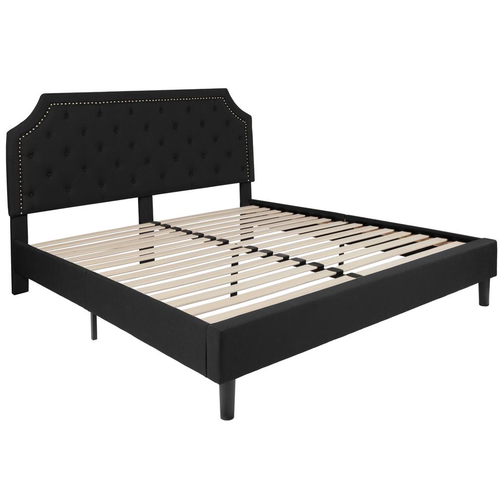 Janis King Size Tufted Upholstered Platform Bed in Black Fabric