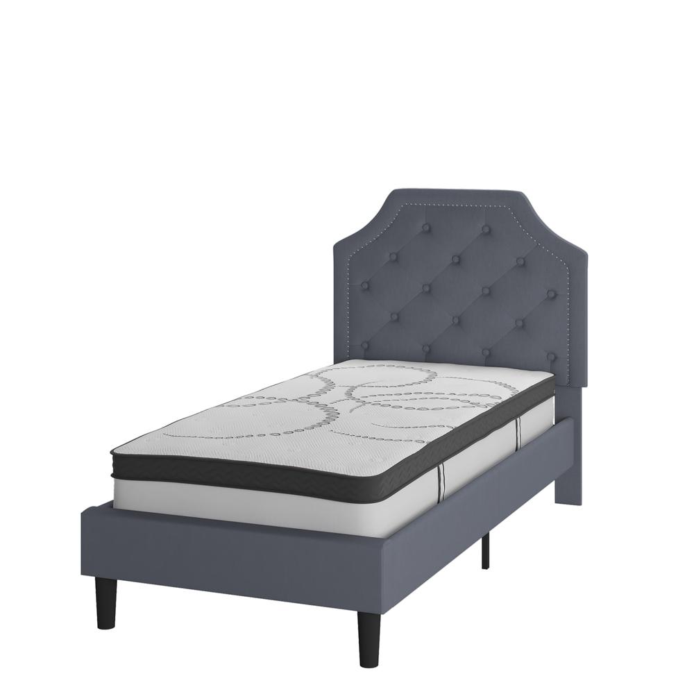Janis Twin Size Tufted Upholstered Platform Bed in Light Grey Fabric