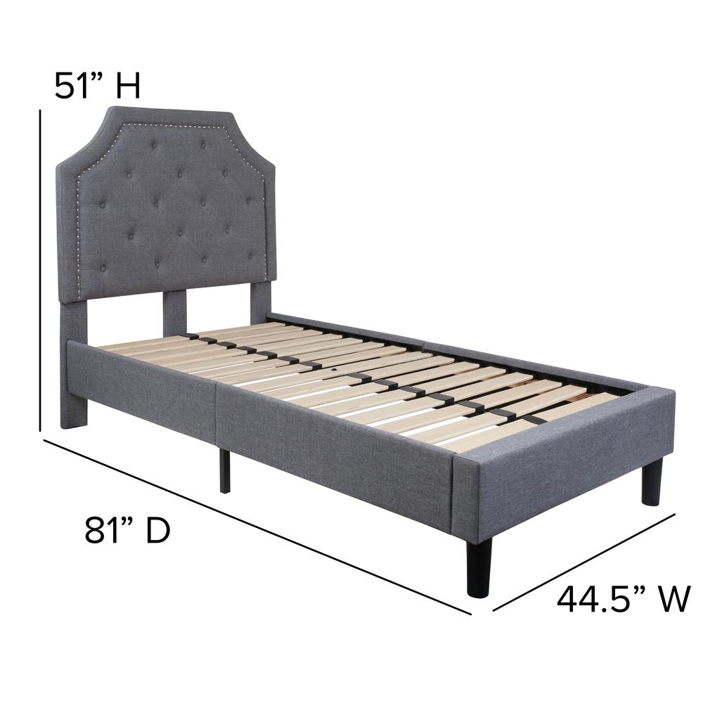 Janis Twin Size Tufted Upholstered Platform Bed in Light Grey Fabric