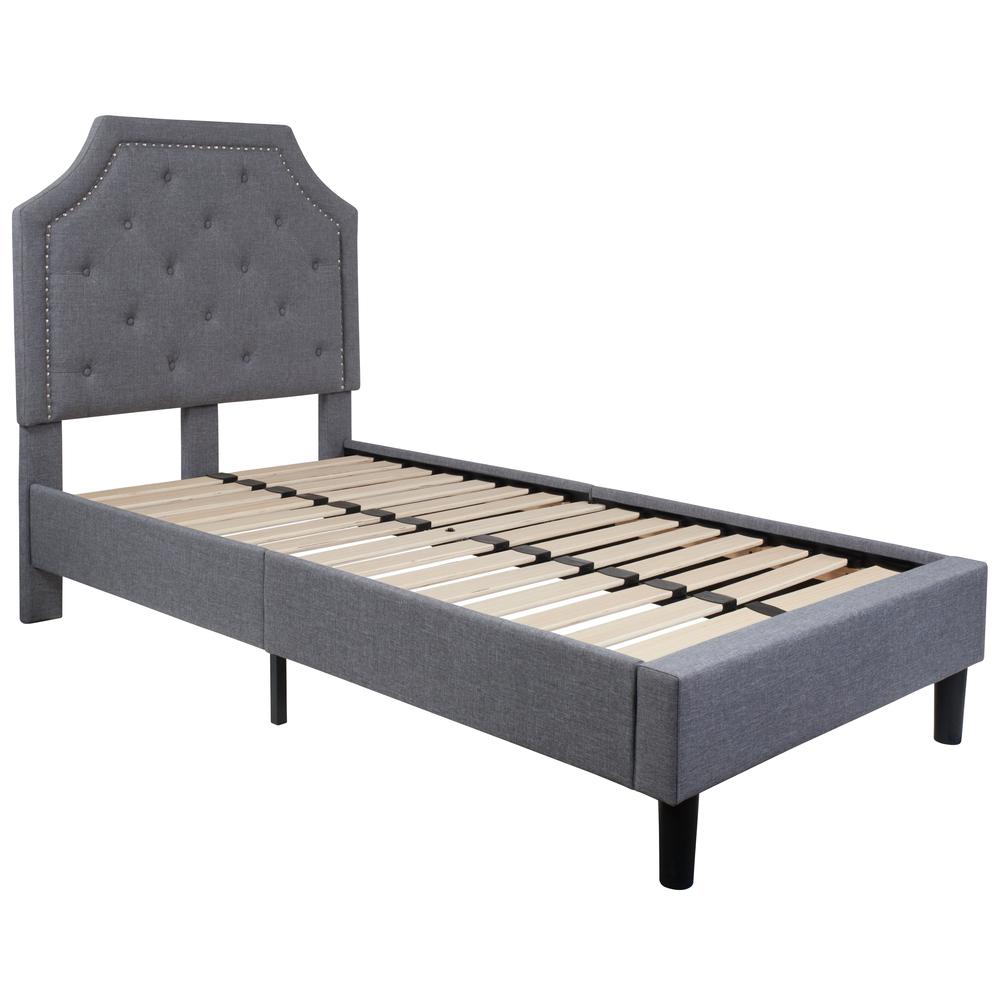 Janis Twin Size Tufted Upholstered Platform Bed in Light Grey Fabric