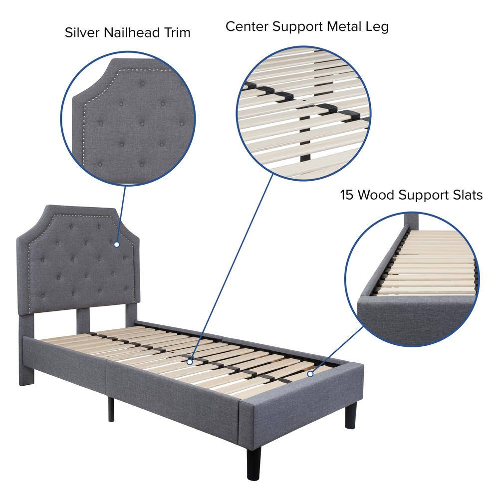 Janis Twin Size Tufted Upholstered Platform Bed in Light Grey Fabric