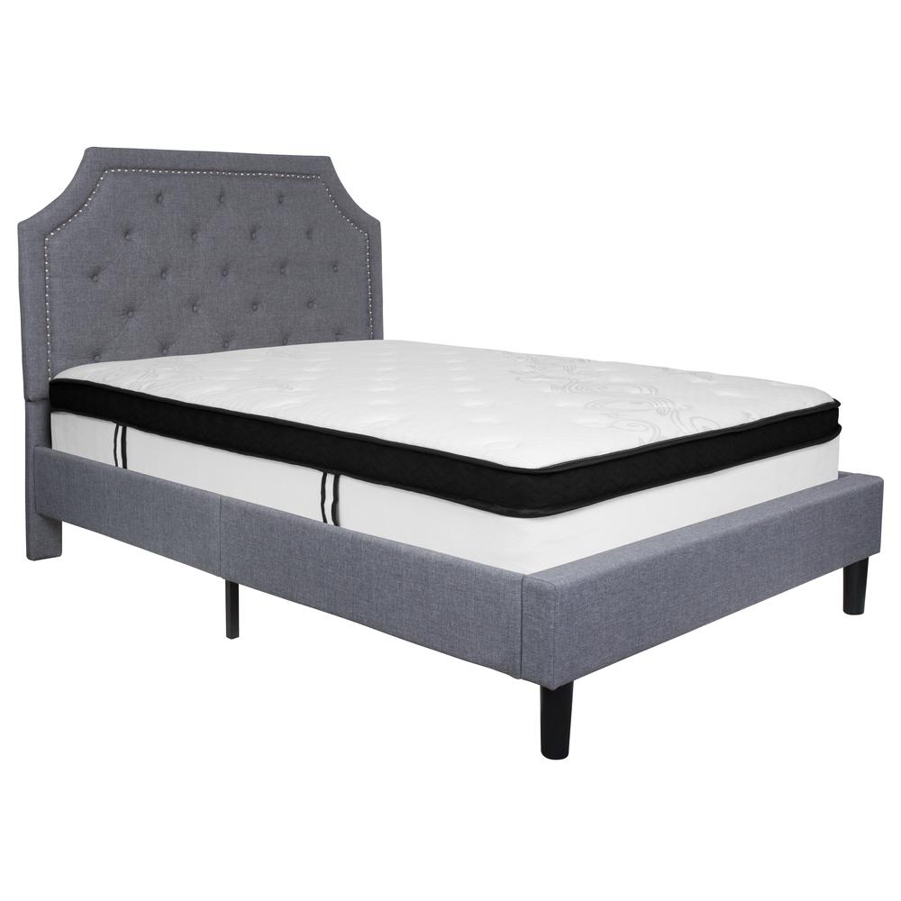 Ignacio Charlene Collection Full Platform Bed Beige – Upholstered Frame with Comfortable Memory Foam Mattress