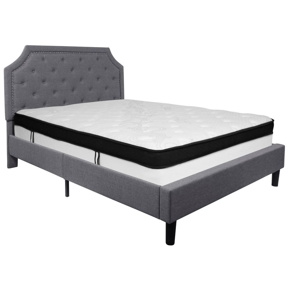 Elly Charlene Collection Queen Size Beige Bed – Fabric Upholstered Platform with Mattress Included