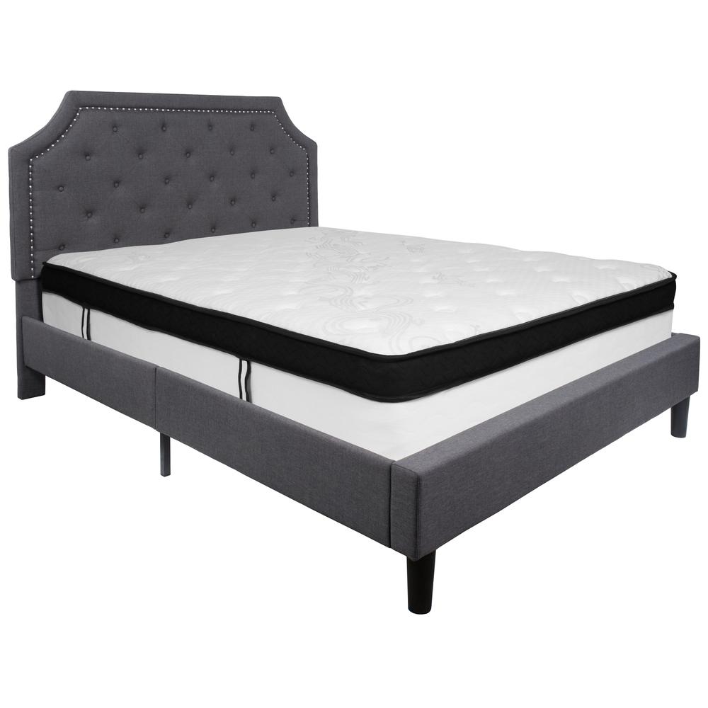 Elly Charlene Collection Queen Size Beige Bed – Fabric Upholstered Platform with Mattress Included