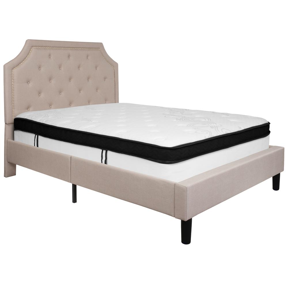 Ignacio Charlene Collection Full Platform Bed Beige – Upholstered Frame with Comfortable Memory Foam Mattress