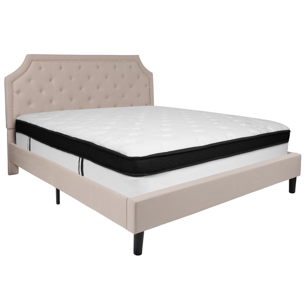 Kiyoshi Charlene Collection King Upholstered Bed – Beige with Foam Mattress