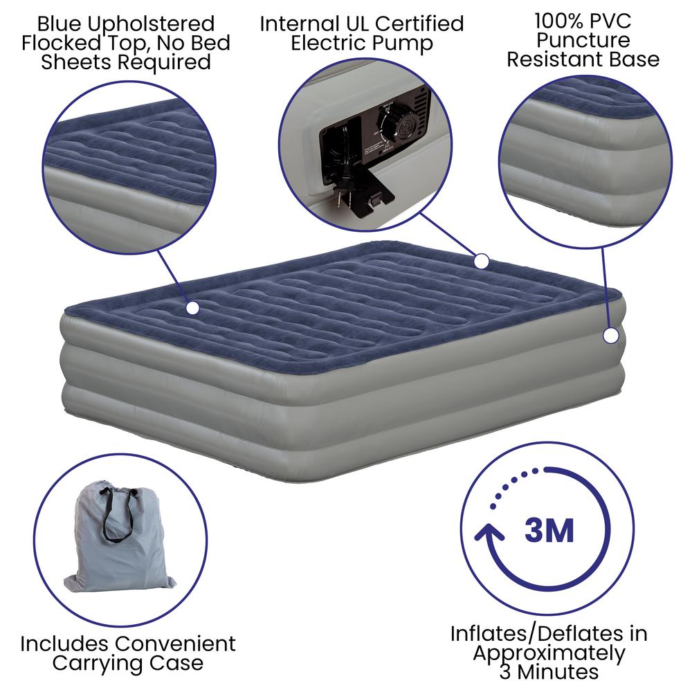 Michio EverRest Queen Air Mattress 18-In – Flocked PVC Bed with Built-In ETL Electric Pump