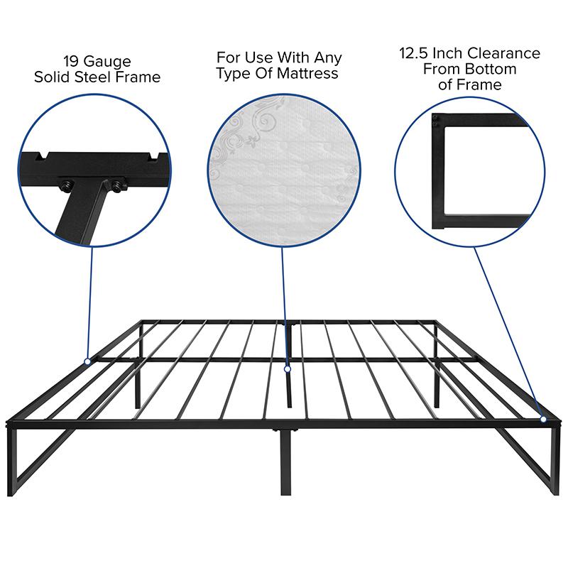 Ringo YetiRest King Size Metal Bed Frame with 12” Memory Foam Mattress – Noise-Free Platform Design