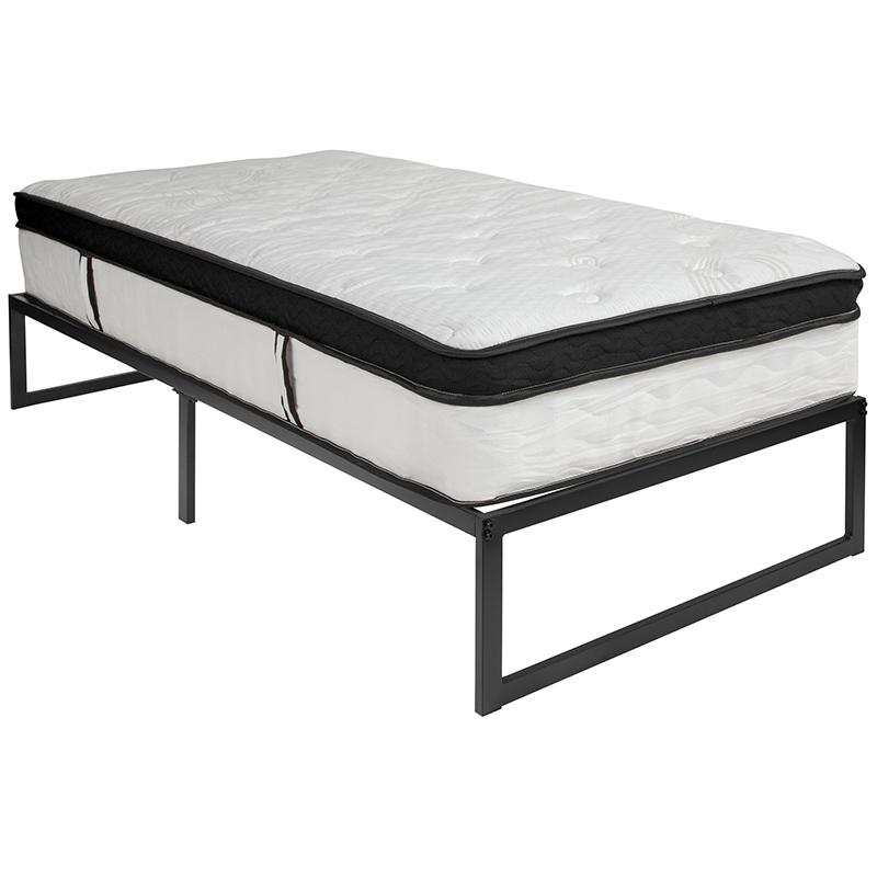 Ronin  Summit Twin Black Metal Bed Frame with Memory Foam Mattress – Modern 14" Platform, No Box Spring Needed