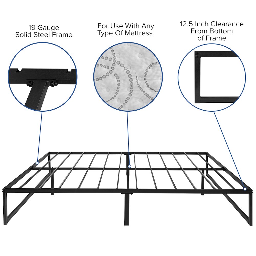 Calana EverRest Queen 14-Inch Metal Bed Frame Minimalist Platform Base with Noise-Free Support