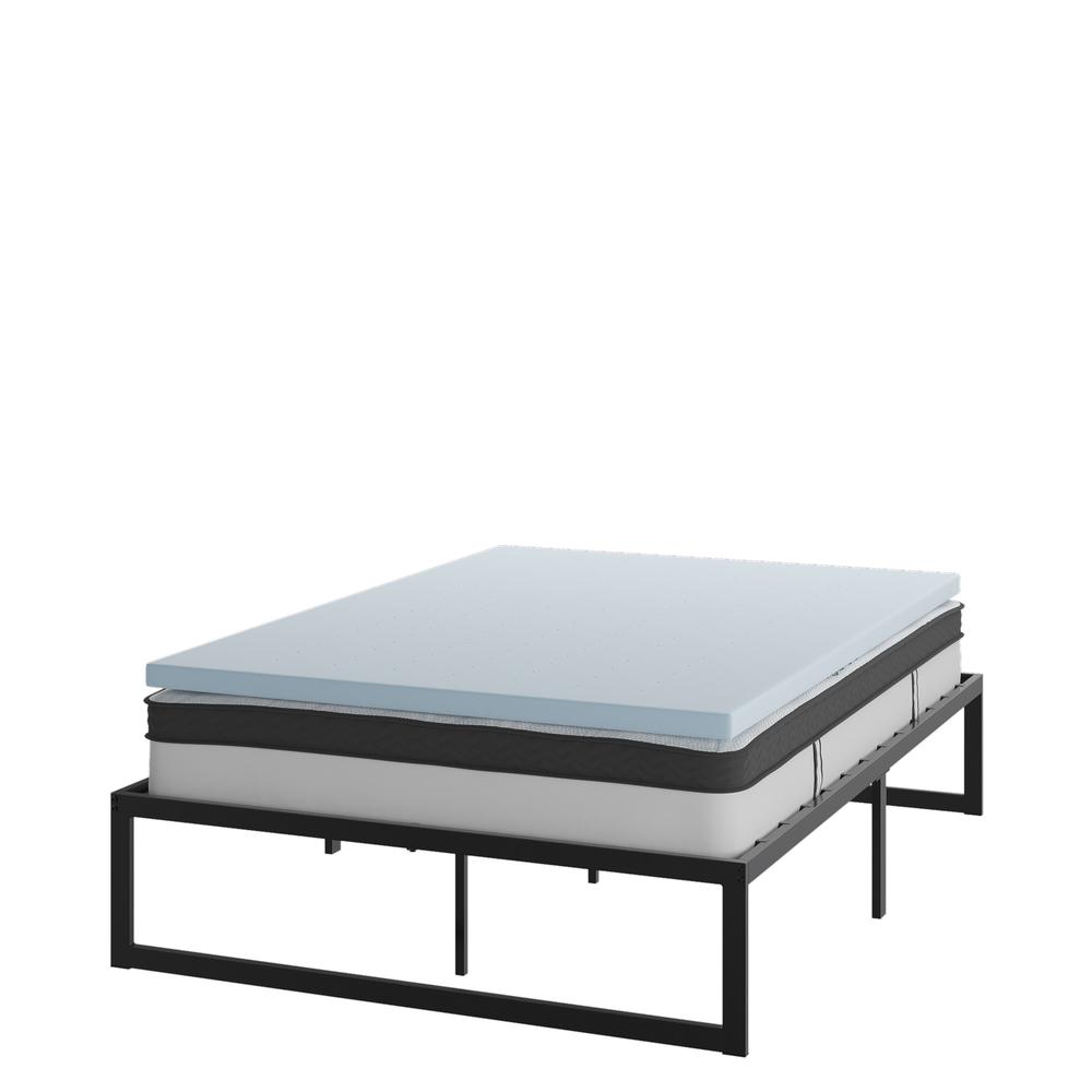 Basilio Glacier Collection Full Metal Platform Bed Frame with 2-Inch Gel Memory Foam Topper