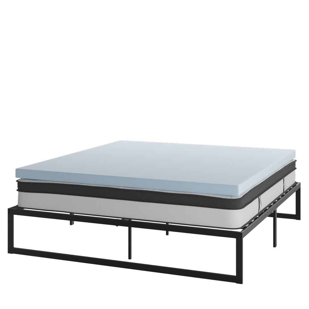 Giselle GlacierRest King Black Metal Platform Bed – 14" Frame & 2" Cool Gel Memory Foam Topper