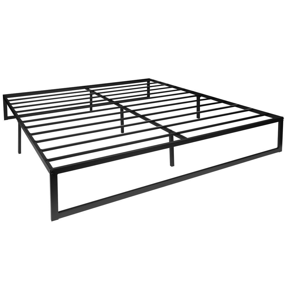 Giselle GlacierRest King Black Metal Platform Bed – 14" Frame & 2" Cool Gel Memory Foam Topper