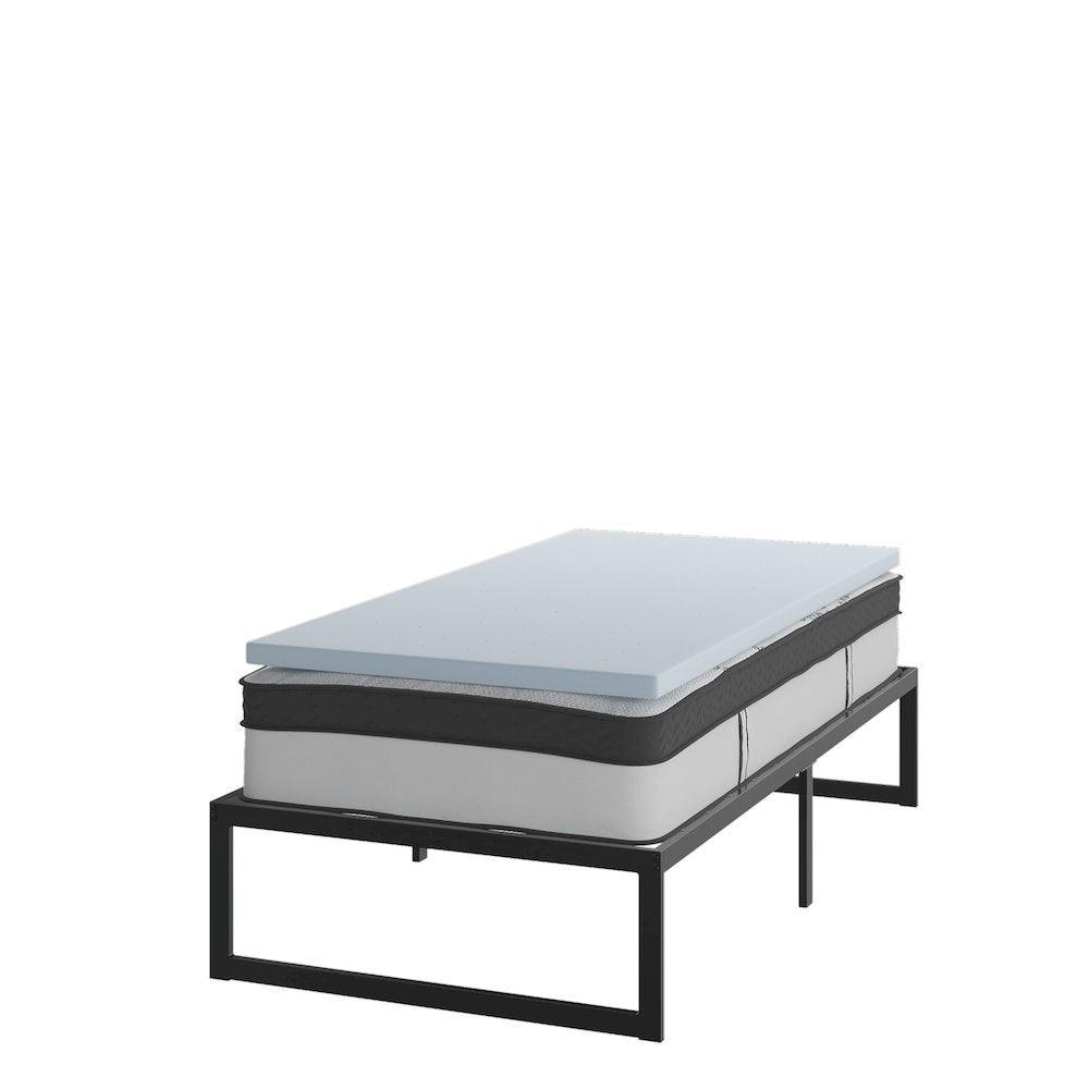 Kathony Summit Twin Metal Bed Frame with 12" Mattress No Box Spring Needed, Topper Included