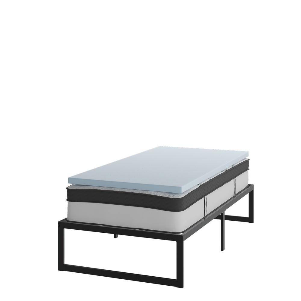 Kathony Summit Twin Metal Bed Frame with 12" Mattress No Box Spring Needed, Topper Included