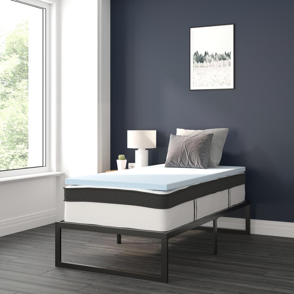 Kathony Summit Twin Metal Bed Frame with 12" Mattress – No Box Spring Needed, Comfort Topper Included