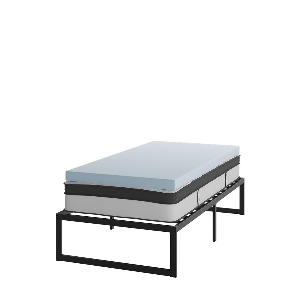 Sumiko EverRest Twin Metal Platform Bed 12" Mattress & 3" Topper Included, No Box Spring Needed