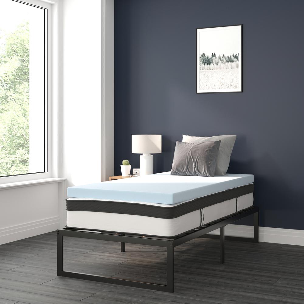 Sumiko EverRest Twin Metal Platform Bed 12" Mattress & 3" Topper Included, No Box Spring Needed