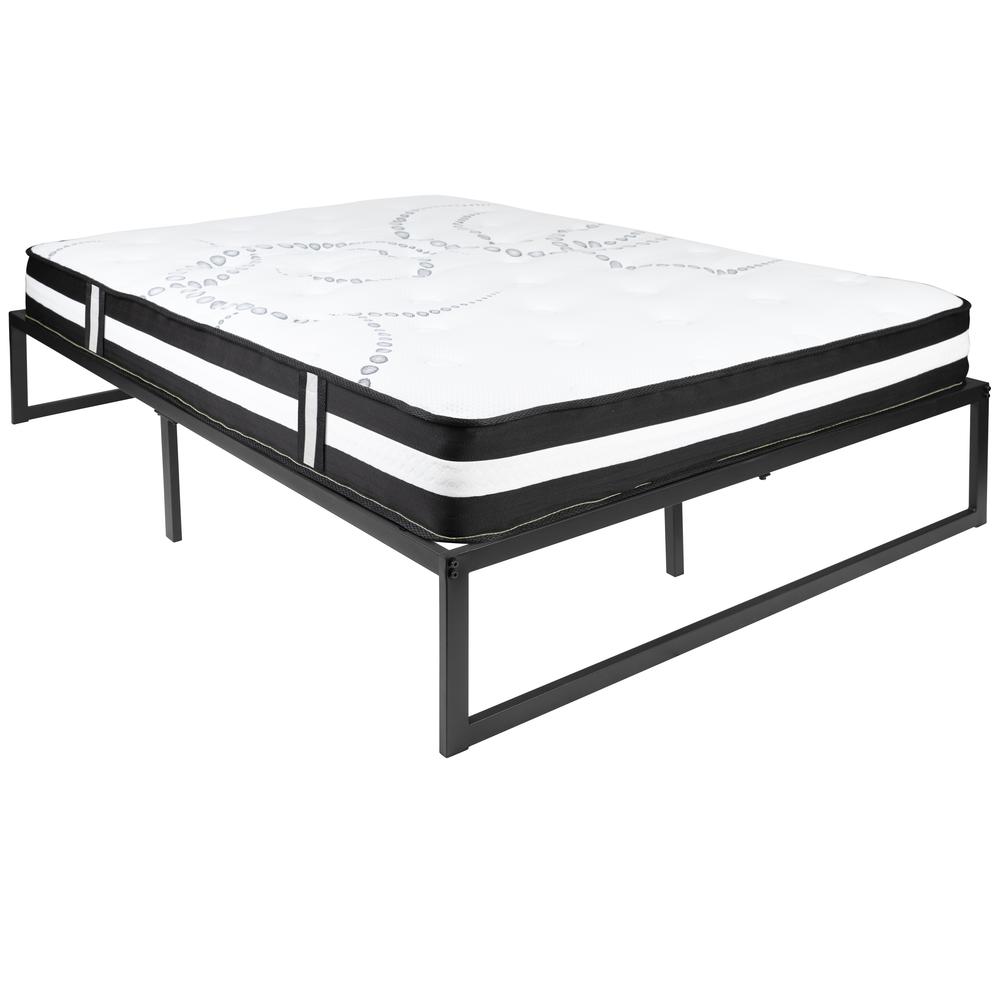 Guido Everrest King Black Metal Platform Bed – 14" Frame with 12" Hybrid Mattress