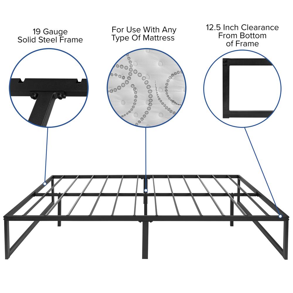 Guido Everrest King Black Metal Platform Bed – 14" Frame with 12" Hybrid Mattress