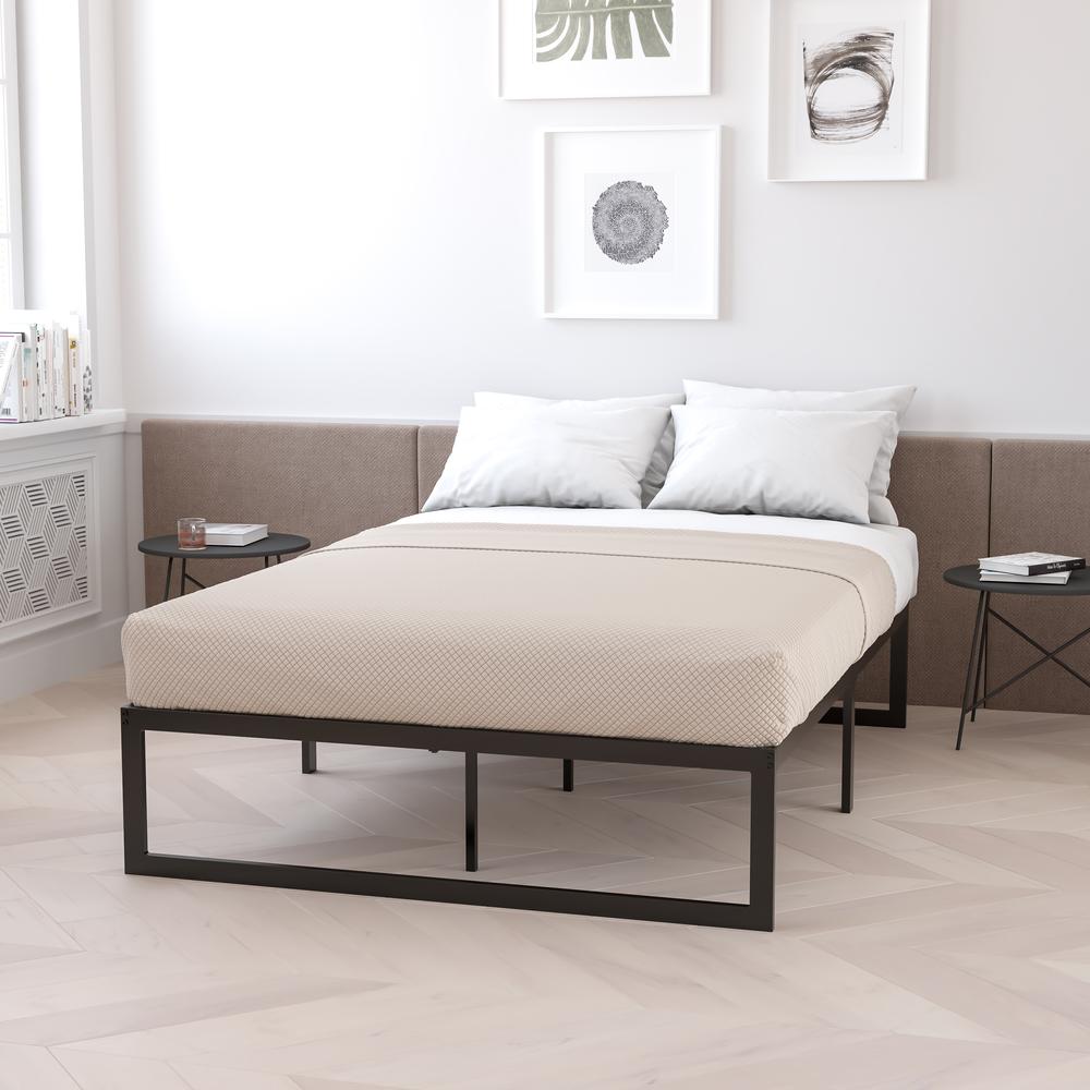 Guido Everrest King Black Metal Platform Bed – 14" Frame with 12" Hybrid Mattress