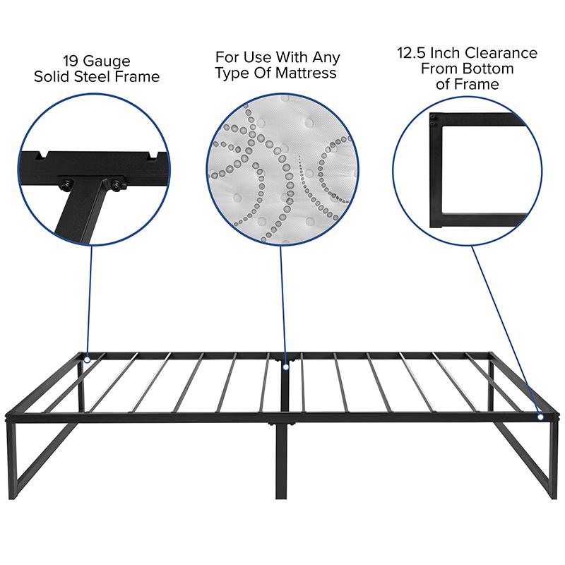 Kashi EverRest Twin Black Metal Platform Bed Frame with 12" Mattress – Modern No Box Spring Needed