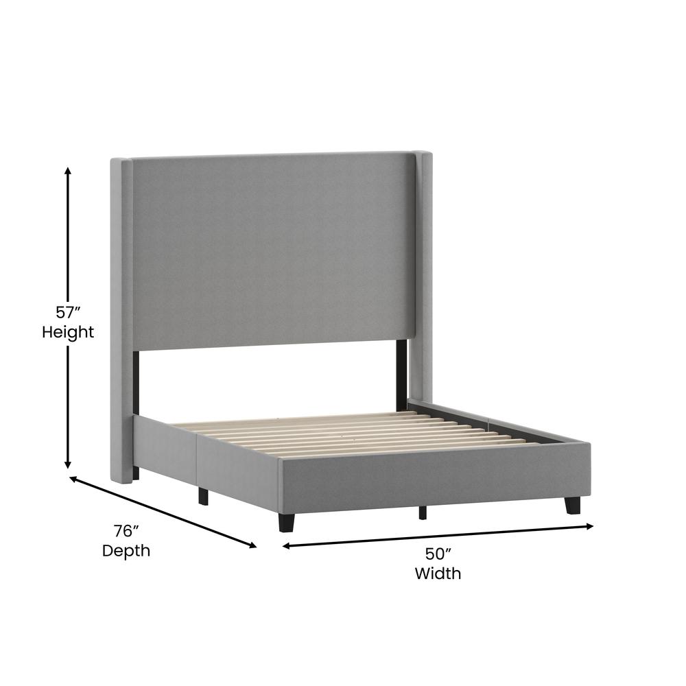 Mayra Full Upholstered Platform Bed with Channel Stitched Wingback Headboard, Grey