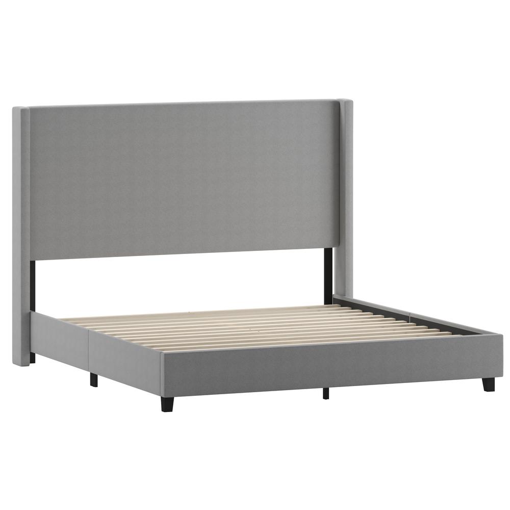 Mayra King Upholstered Platform Bed with Channel Stitched Wingback Headboard, Grey
