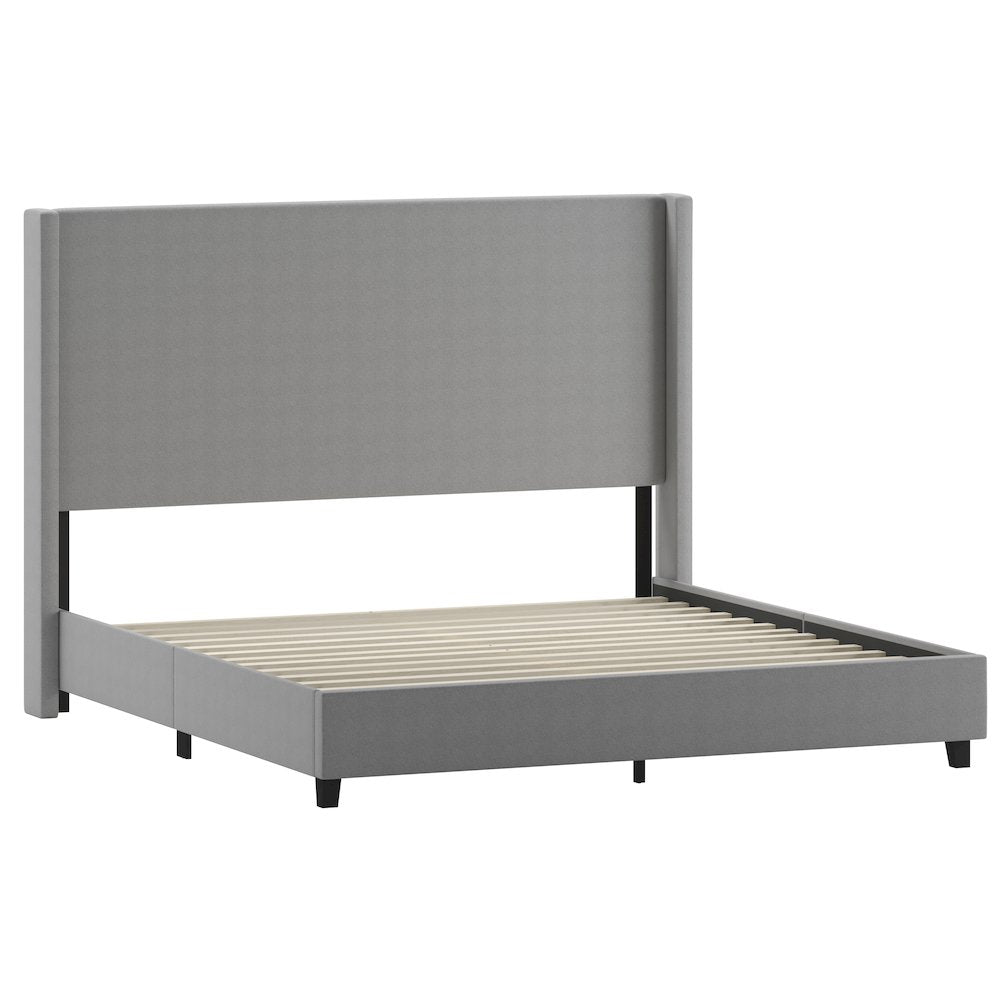 Mayra King Upholstered Platform Bed with Channel Stitched Wingback Headboard, Grey