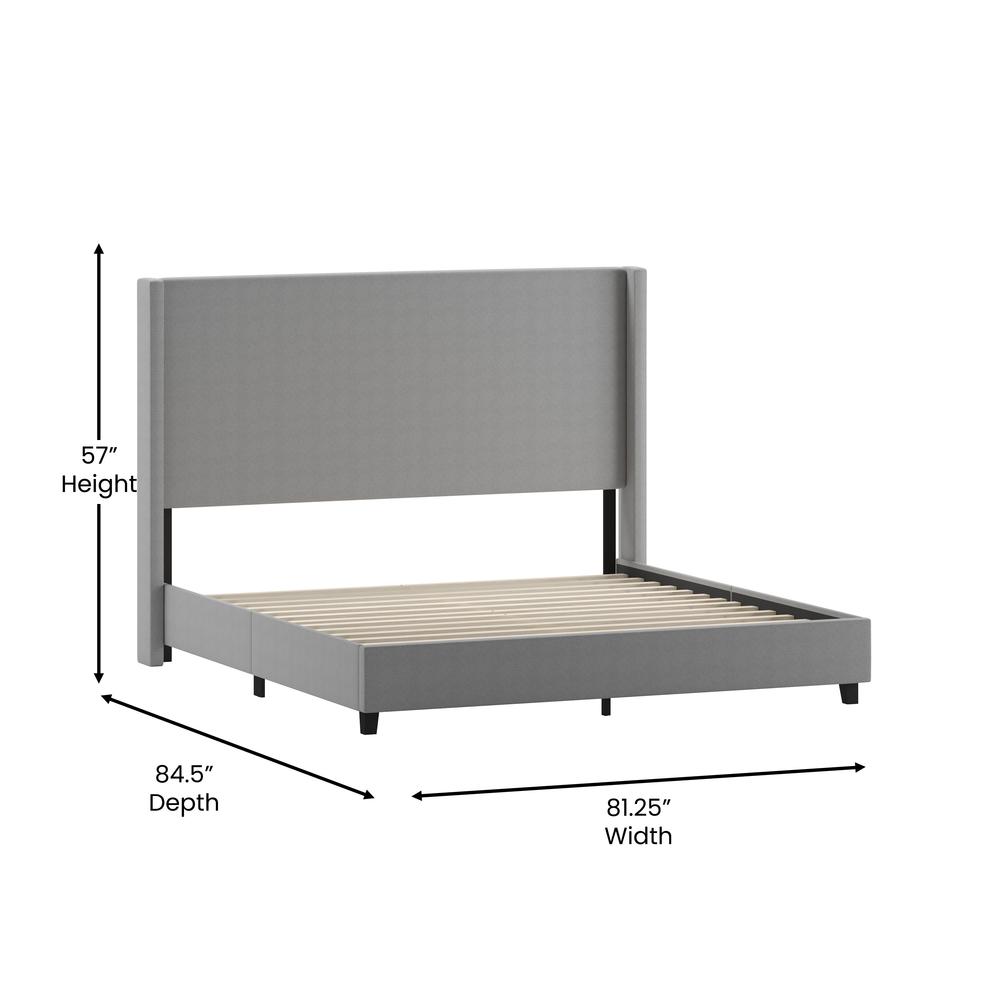 Mayra King Upholstered Platform Bed with Channel Stitched Wingback Headboard, Grey