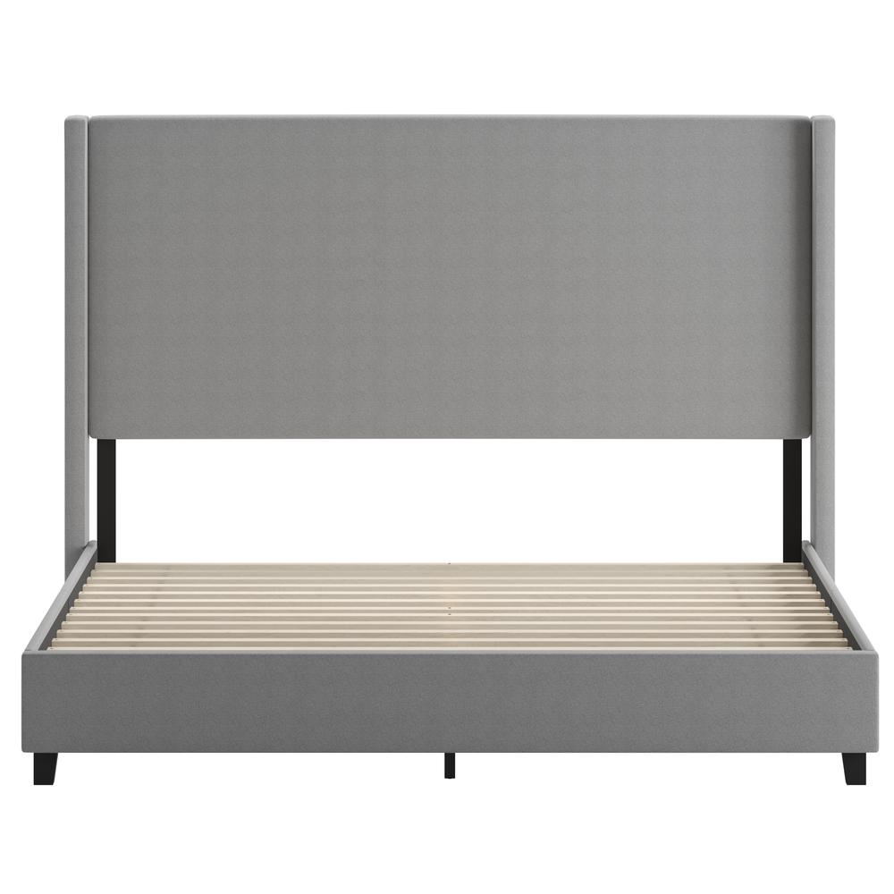 Mayra King Upholstered Platform Bed with Channel Stitched Wingback Headboard, Grey