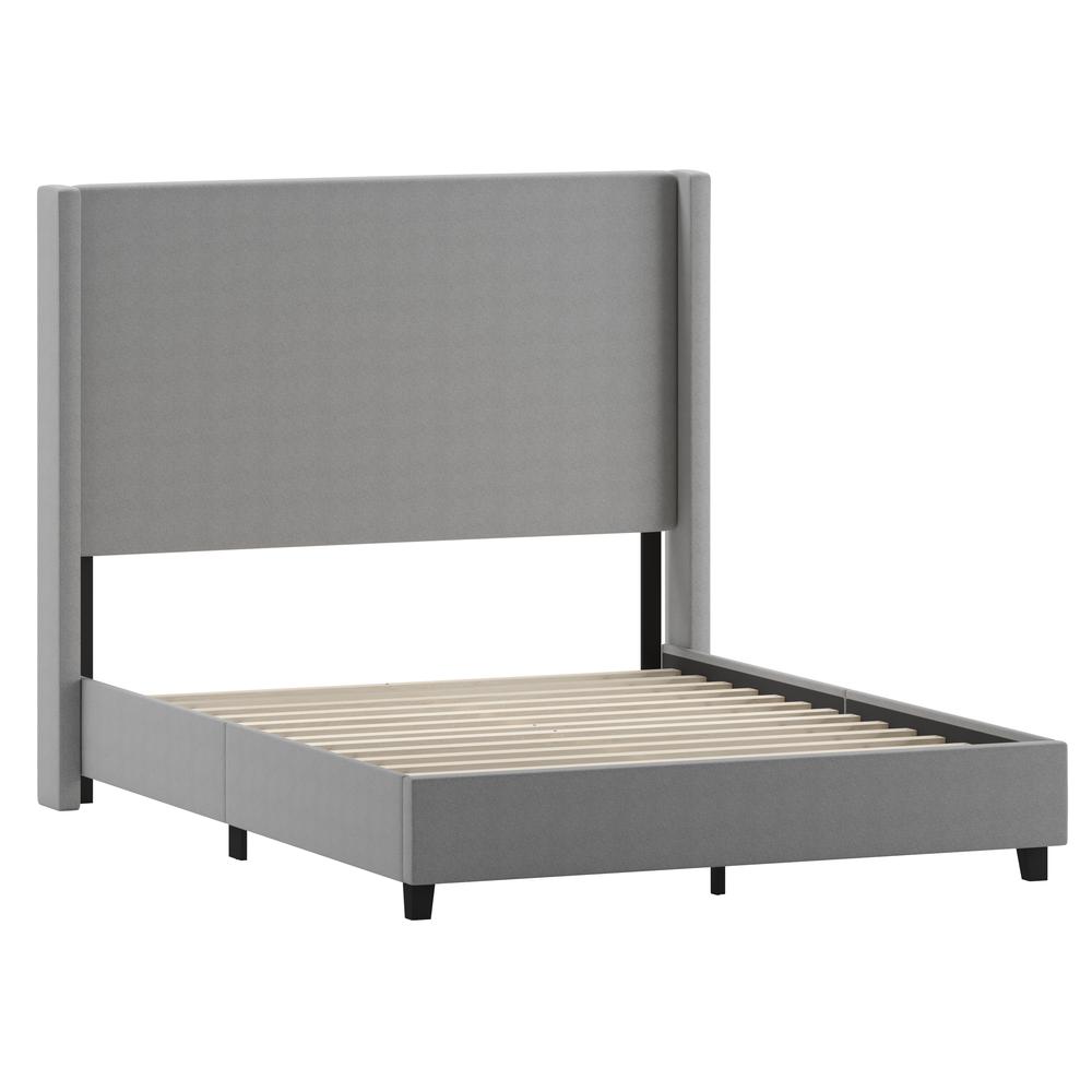 Mayra Queen Upholstered Platform Bed with Channel Stitched Wingback Headboard, Grey