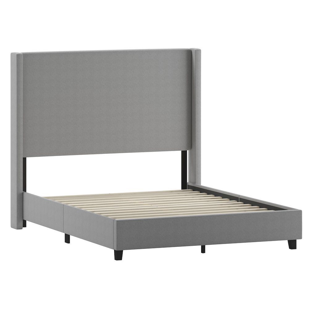 Mayra Queen Upholstered Platform Bed with Channel Stitched Wingback Headboard, Grey