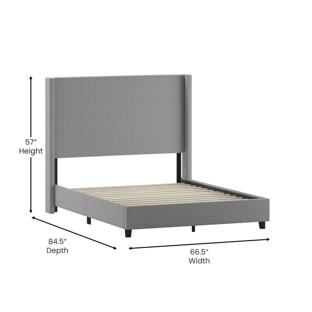 Mayra Queen Upholstered Platform Bed with Channel Stitched Wingback Headboard, Grey