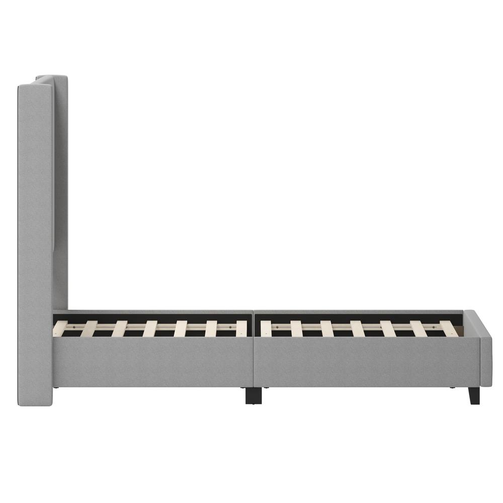 Mayra Queen Upholstered Platform Bed with Channel Stitched Wingback Headboard, Grey