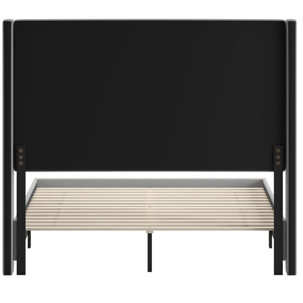 Mayra Queen Upholstered Platform Bed with Channel Stitched Wingback Headboard, Grey