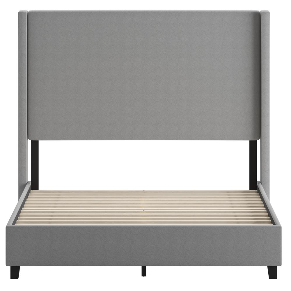 Mayra Queen Upholstered Platform Bed with Channel Stitched Wingback Headboard, Grey