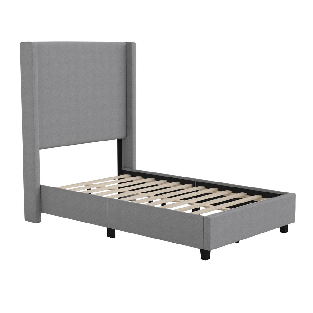 Mayra Twin Upholstered Platform Bed with Channel Stitched Wingback Headboard, Grey