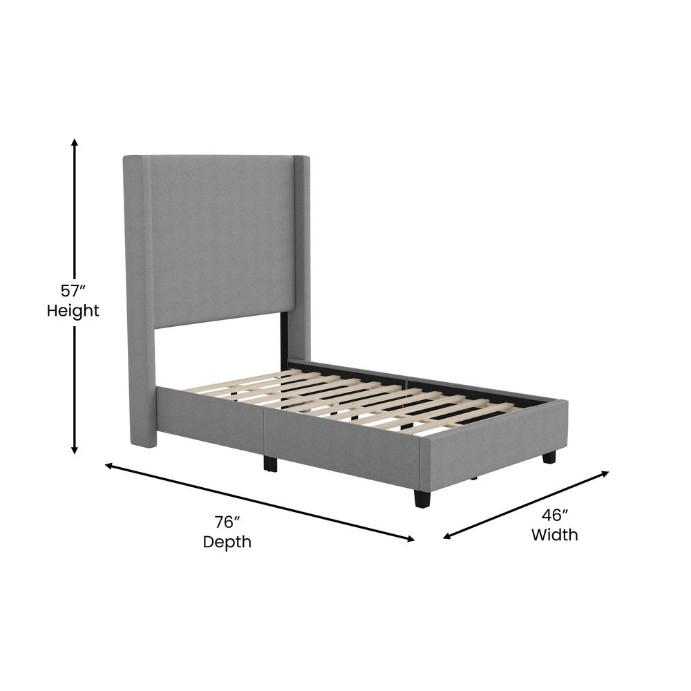 Mayra Twin Upholstered Platform Bed with Channel Stitched Wingback Headboard, Grey