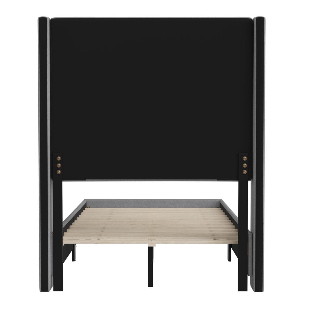 Mayra Twin Upholstered Platform Bed with Channel Stitched Wingback Headboard, Grey