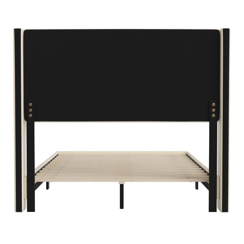 Melissa Full Upholstered Platform Bed with Wingback Headboard, Beige Faux Linen